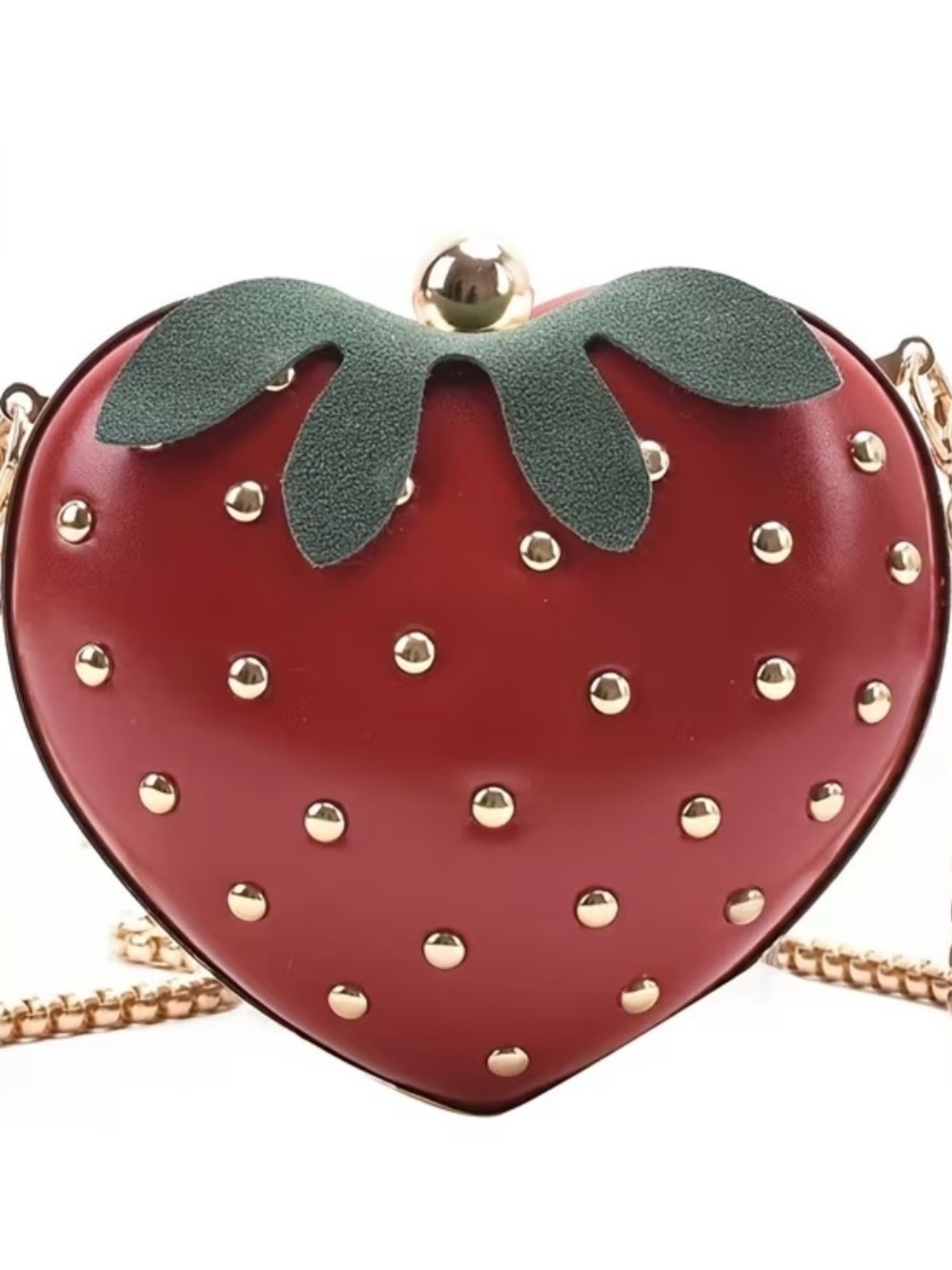 NWT Strawberry-Shaped Crossbody Bag with Gold Studs, Small Bags, Summer bags